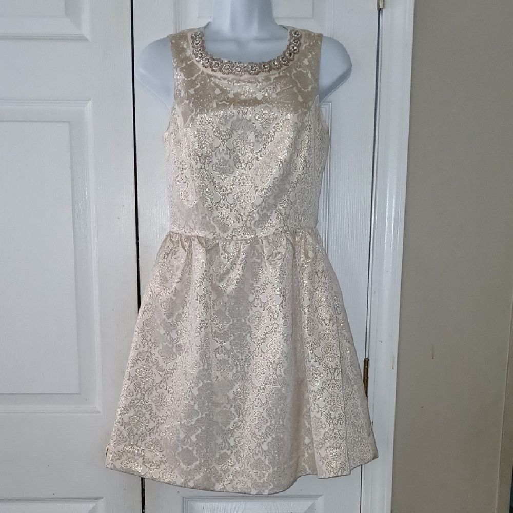 Romeo & Juliet Couture Gold Embellished Dress Sz M EUC